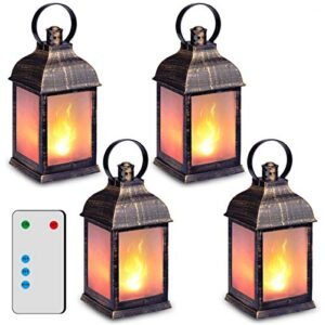 11" Vintage Style Decorative Lantern,Flame Effect LED Lantern,(Golden Brushed Black,Timer) Indoor Lanterns Decorative,Outdoor Hanging Lantern ZKEE (Set of 4)