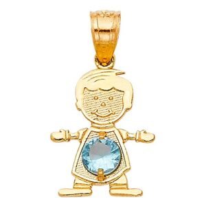 14K Yellow Gold March Birthstone Cubic Zirconia CZ Boy Charm Pendant For Necklace or Chain
