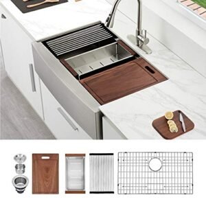30 Farmhouse Sink, HERCATE 30" x 22" Stainless Steel Workstation Kitchen Sink, Ledge Kitchen Sink Single Bowl Apron front Kitchen Sink with Integrated Ledge