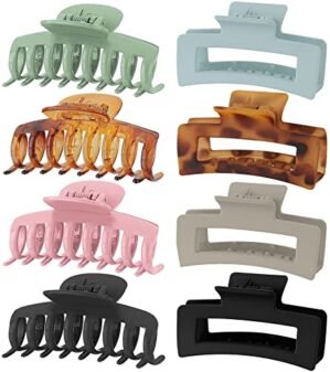 8 Colors Lolalet Hair Clips Claw Clips Hair Claw Clips, 2 Styles Nonslip Medium Large Jaw Clip for Women Girls, 4 Square Matte and 4 Bright Acrylic Hair Clamps for Thick Thin Fine Long Hair -Style A