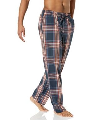 Amazon Essentials Men's Straight-Fit Woven Pajama Pant, Navy, Large Plaid, Medium