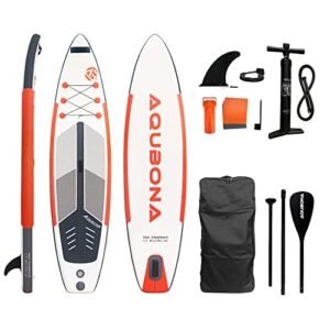 AQUBONA Premium Inflatable Stand Up Paddle Board, Yoga Board with Durable SUP Accessories & Carry Bag | Wide Stance, Surf Control, Non-Slip Deck, Leash, Paddle and Pump for Youth & Adult