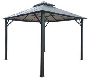ASTEROUTDOOR Outdoor Aluminum Hardtop Gazebo for Patios, Insulated Panel Shade and Rain Metal Frame with Netting and Curtains, 10x10,Double roof