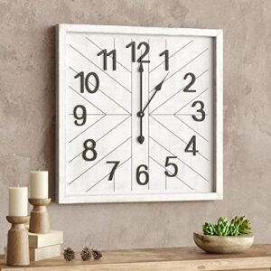 Barnyard Designs 26 inch Square Wooden Decorative Wall Clock, Farmhouse Rustic Large Wall Clock for Living Room Decor, Kitchen Clock Big Wall Clock Silent Wood Wall Clock Battery Operated, White