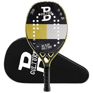 Beach Culture Beach Tennis Paddle Racquet Racket 22mm Full Carbon Sandgrit Surface with coverbag (BT09-YLW)