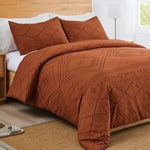Boho Bohemian Tribal Black and Orange Rustic Geometric Duvet Comforter Cover and Sham 3 pc King Size Bed Bedding Set Bedroom Aesthetic Aztec Patterned Urban Southwestern Indian Retro Farmhouse