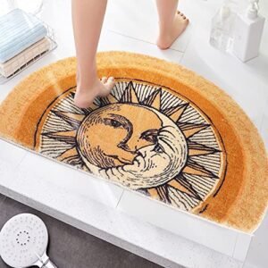 Creative semi-Circular Area Carpet Anti-Slip Super Absorbent Carpet,sun and moon mat,Shaggy Throw Rug for Living Room Bedroom Bathroom Home Decor