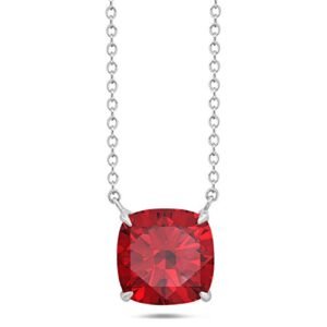 Cushion Cut Created Ruby Solitaire Pendant Necklace for Women in 925 Sterling Silver on 18 Inch Adjustable Chain Lobster Claw 8 mm July Birthstone by Nicole Miller Fine Jewelry