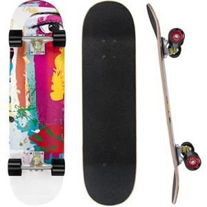 d for Kids Teens Adults, 8 Layer Maple Wood with ABEC 7 Bearings and PU Wheels Double Kick Deck Concave Cruiser Trick Skateboard