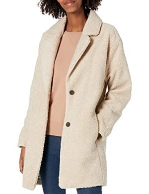 Daily Ritual Women's Teddy Bear Fleece Oversized-Fit Lapel Jacket, Sand, Medium