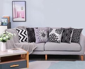 Decorative Throw Pillow Covers 22x22 Inch Set of 6 Black and White Pillow Cases Soft Microfiber Pillowcases Square Modern Cushion Covers for Couch Sofa Bedroom Room Home Decor, Black 010655