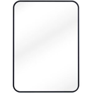 DH Metal Frame Bathroom Mirror,20x30inch Rounded Rectangle Vanity Mirror for Wall Easy Horizontal or Vertical Installation Black Alloy Framed Decoration Home Mirrors