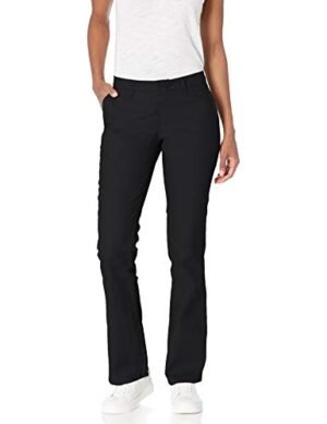 Dickies Women's Flat Front Stretch Twill Pant Slim Fit Bootcut, Black, 2