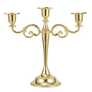 Dyna-Living Candelabra Candle Holders 3-arms Gold Candlestick Holder Metal Candelabra for Table Tall Candles Decorative Candle Holder Stand for Church, Wedding, Party