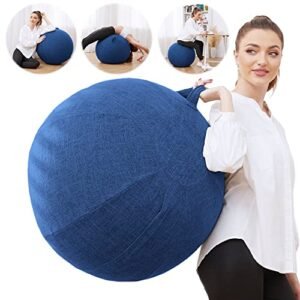 Exercise Ball Chair with Fabric Cover, Pilates Yoga Ball Chair for Home Office Desk, Pregnancy Ball & Balance Ball Seat to Relieve Back Pain, Improve Posture, Birthing Ball for Pregnancy (Blue)