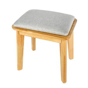 famobay Vanity Stool, Natural Wood Framed Dark Grey Fabric Padded Cushioned Makeup Seat with Solid Wood Legs, Comfortable Piano Natural darkgrey
