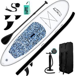 Feath-R-Lite Inflatable Stand Up Paddle Board 10'x30''x6'' Ultra-Light (16.7lbs) SUP with Paddleboard Accessories,Three Fins ,Adjustable Paddle, Pump,Backpack, Leash, Waterproof Phone Bag
