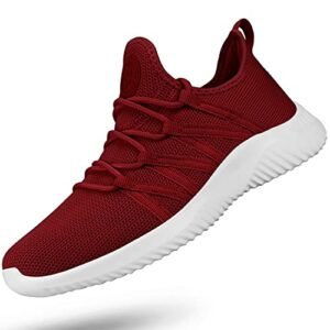 Feethit Womens Slip On Running Shoes Non Slip Walking Shoes Lightweight Gym Fashion Sneakers All Burgundy Size 7