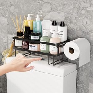 GILLAS Bathroom Over The Toilet Storage Shelf, Bathroom Storage Organizer with Toilet Paper Holder, Space Saver, Black