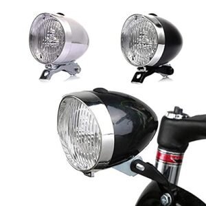 GOODKSSOP Bright 3 LED Classical Cool Cycling Bicycle Headlight Retro Front Vintage Bike Light Night Riding Safety Fog Head Lamp Headlamp Accessories with Bracket (Silver)