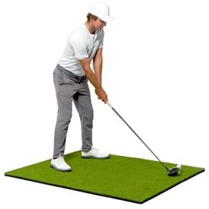 GoSports Golf Hitting Mat - PRO 5' x 4' Artificial Turf Mat for Indoor/Outdoor Practice - Includes 3 Rubber Tees