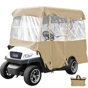 Happybuy Golf Cart Enclosure, 4-Person Golf Cart Cover, 4-Sided Fairway Deluxe, 300D Waterproof Driving Enclosure with Transparent Windows, Fit for EZGO, Club Car, Yamaha Cart (Roof Up to 78.7''L)