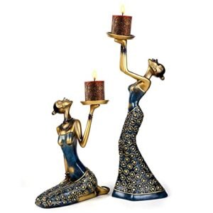 Hatway Vintage Candleholder Set Decorative Figurine ,Candlestick Holders Set of 2 for Living Room Table Centerpiece,Dining Table Decor,Wedding ​Table Decorations ,Christmas,Thanksgiving-1
