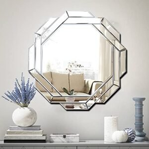 Hlartdecor Helicoid Frameless Beveled Wall Decor Mirror.(Hexagon) Silver Polished Mirror for Wall Decorating(23.6X23.6inches).HFY Hexagon Decorative Mirror.