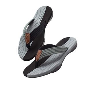 Husmeu Men's Casual Sandals for Men Flip Flops Summer Beach Sandals for Men Non Slip Comfy Arch Support Thong Sandals Sport Flat Slides Shoes Black Grey Size 10