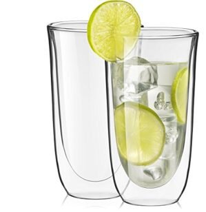 JoyJolt Spike Double Wall Glasses, Cocktail Beer Drinkware Glass Set of 2 - double walled glass 13.5 Ounces