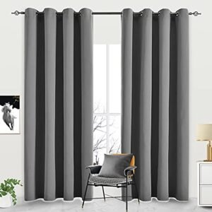 JSFLY Blackout Curtains for Bedroom Thermal Insulated Solid Grommet Window Drapes for Living Room , Set of 2 Curtain Panels 52 W x 84 L inch Long Dark Gray
