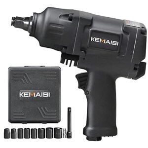 KEMAISI 1/2" Driver Air Impact Wrench Set, 1100 ft-lbs Powerful Torque Output, Heavy Duty Twin Hammer Impact Gun, Half-inch Pneumatic Impact Wrench, with 8 Piece Socket Set and Storage Carry Case