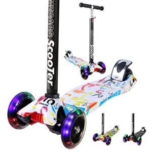 Kick Scooter for Kids, 3 Wheels Toddlers Scooter for 6 Years Old Boys Girls Learn to Steer, Kids Scooter 4 Adjustable Height, Extra-Wide Deck, Flashing Wheel Lights for Children Gifts
