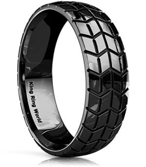 King Ring Tire Ring, 6mm - Titanium Ring for Men & Women - Car Racer & Biker Groove Tread Band Ring - Black 9