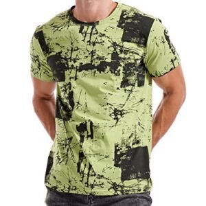 KLIEGOU Mens Hipster Hip-Hop Premiun Tees - Latest Fashion Print T-Shirts Yellow-Green L