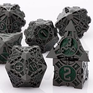 KRAMLON D20 D12 D10 D8 D6 D4 Metal Dice Set with Metal Box for Role Playing Game and Board Game Player