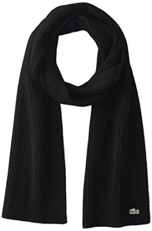 Lacoste Men's Classic Wool Ribbed Scarf, Black, One Size