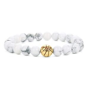 Linsoir Beads Trendy Basketball Bracelet Boy Men Beaded Stretchy Bracelet Lave Stone/White Turquoise/ Matte Black Stone Beaded Bracelet Sports Jewelry for Basketball Lovers 1 pcs