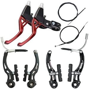 Lomodo 6 Pieces Bicycle Brake Accessories Including 2 Pack Aluminium Alloy Brake Levers (2.2 cm in Diameter) and 2 Pair V Brake Set and 2 Pack Brake Wire for Mountain/ Road/ MTB Bike(Red)