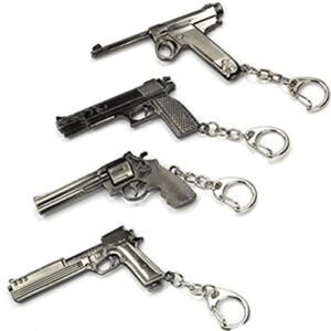 Mallofusa Pack of 4 Pcs of Mini Metal Shooting Gun Model Keychain Pendant Key Ring Sniper Rifle Pendant (502#003#747#664)