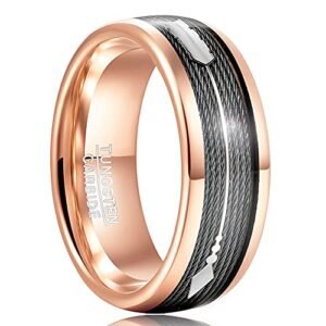 MEILING 8mm Rose Gold Wedding Bands Tungsten Promise Rings with Arrow for Him Her Size 7
