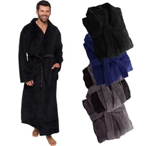 Mens Robe Big & Tall Shawl Collar Wrap Style - Long Plush Fleece Bathrobe by Ross Michaels (Black, 2X-Large)