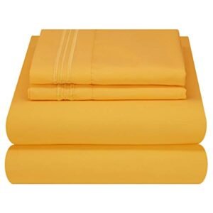 Mezzati Luxury Bed Sheet Set - Soft and Comfortable 1800 Prestige Collection - Brushed Microfiber Bedding (Yellow, Queen Size)