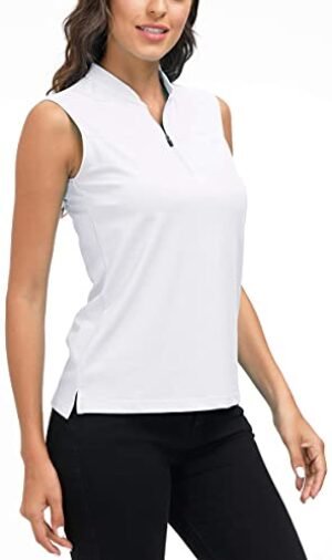 MoFiz Women's Tennis Shirt Sleeveless Tee Golf Polo T-Shirt Summer Shirt Sport Top L White