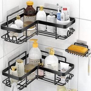 MOFOROCO 3-Pack Corner Shower Caddy Organizer Shelf, Shower Organization with Soap Holder, Adhesive Shower Shelves Rustproof for Bathroom Shower Storage Basket Shower Accessories(Matte Black)