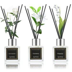 NEVAEHEART Reed Diffuser Set, Gardenia/Freesia/Jasmine & Mint, 1.7OZ x 3 Packs Reed Diffuser, Oil Diffuser Sticks, Home Fragrance Products, Fragrance Diffuser with Gift Box