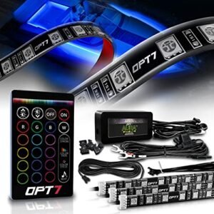 OPT7 Aura LED Boat Light, 24 inches RGB Soundsync Interior Lighting Strip , 16+ Colors Flexible Waterproof 12v with Wireless Remote Control for Pontoon Sailboat, 4pc