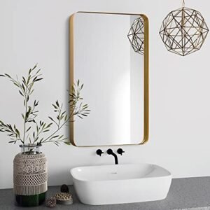 PAIHOME Upgrade Gold Bathroom Mirror, 24x36 Inch Stainless Steel Frame Vanity Mirror, Rounded Corner Rectangle Modern Mirror, Vertical Or Horizontal Hanging Mirrors for Wall Decor, Living Room