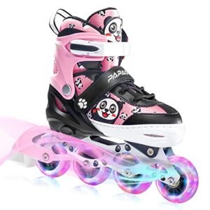 PAPAISON Panda Inline Skates for Girls & Boys, Kids 4 Size Adjustable Roller Blades with Light up Wheels, Beginner Little Kids Indoor & Outdoor Rollerblades Youth