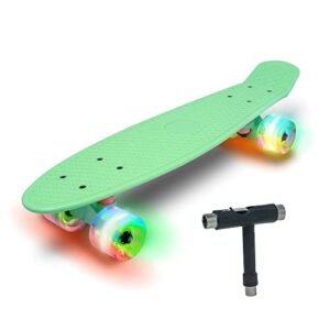 PHNHOLUN Skateboard Cruiser Complete Skateboards: 22 inch Mini Plastic Skate Board with LED Light up Wheels for Kids Boys Girls Teens Youths Adults Beginners (9)